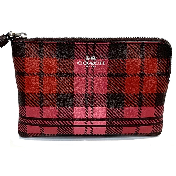 Coach Handbags - Coach Shadow Plaid Print Corner Zip Wristlet